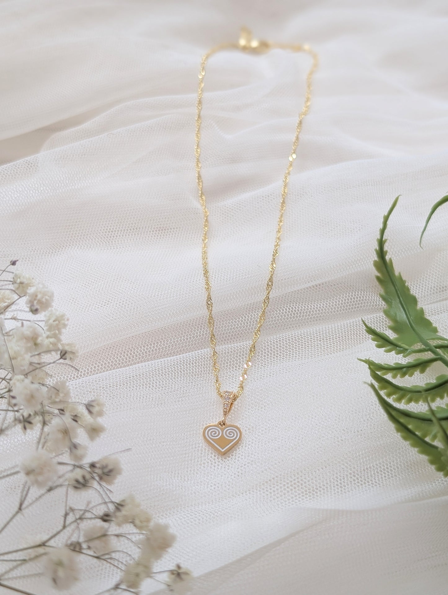 White Micro Heart Necklace