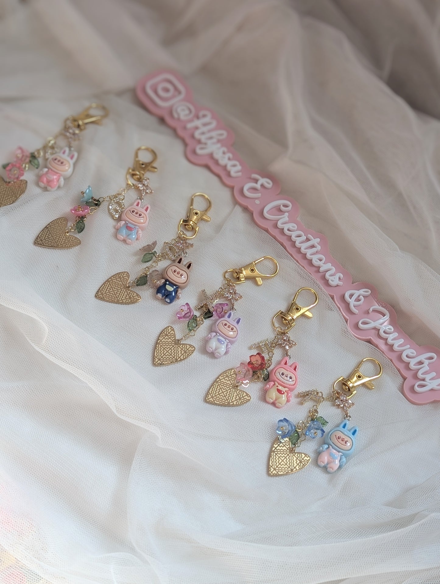 Purple Labubu Initial Charm Keychain