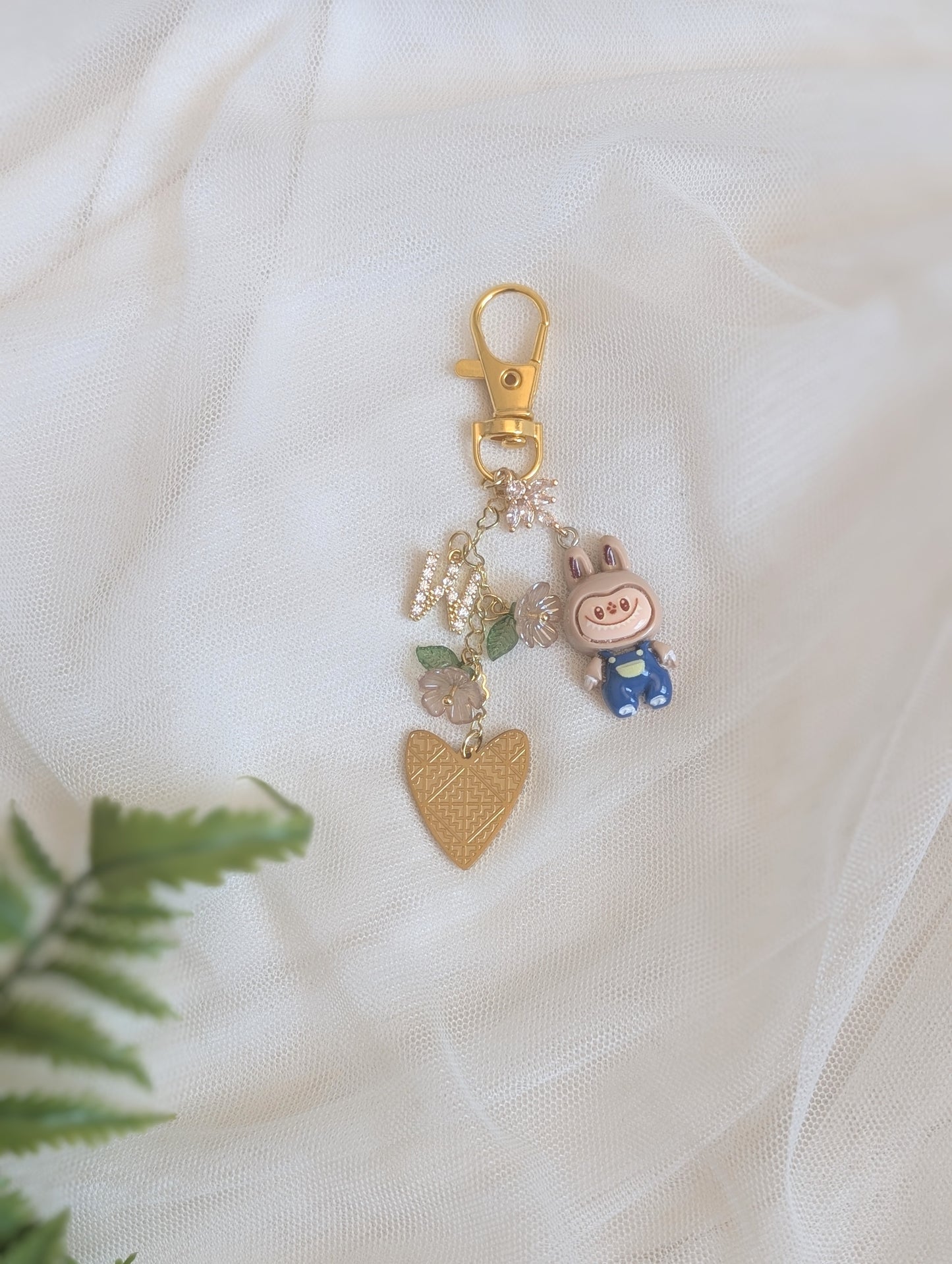 Tan Labubu Initial Charm Keychain