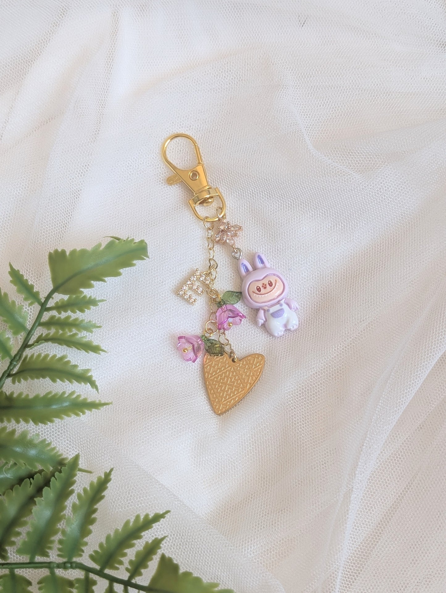 Purple Labubu Initial Charm Keychain