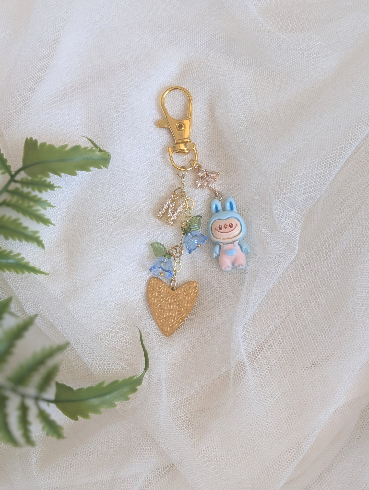 Blue Labubu Initial Charm Keychain