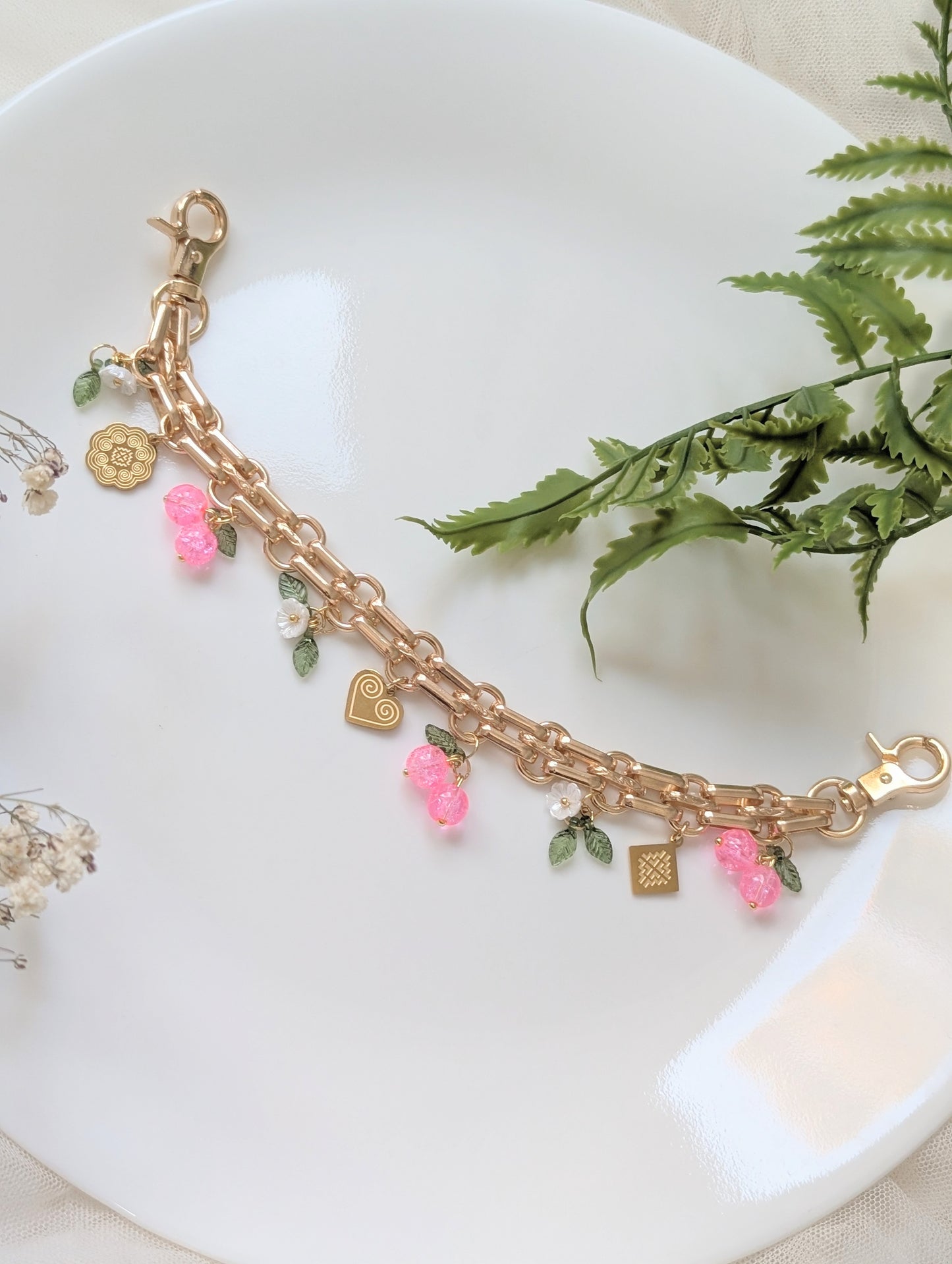 Floral Pink Bag Charm Accessory