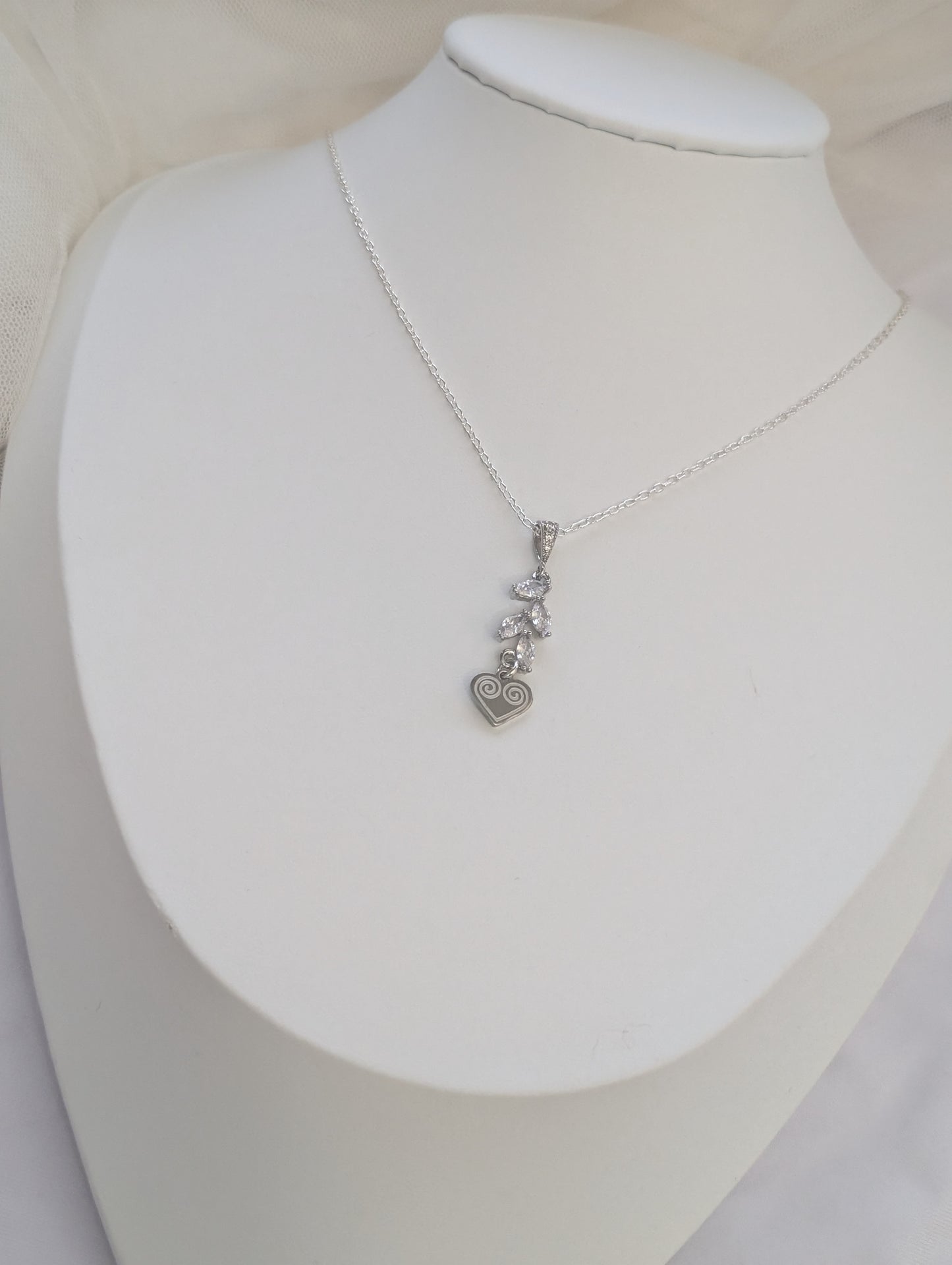 Silver Micro Heart Cz Necklace