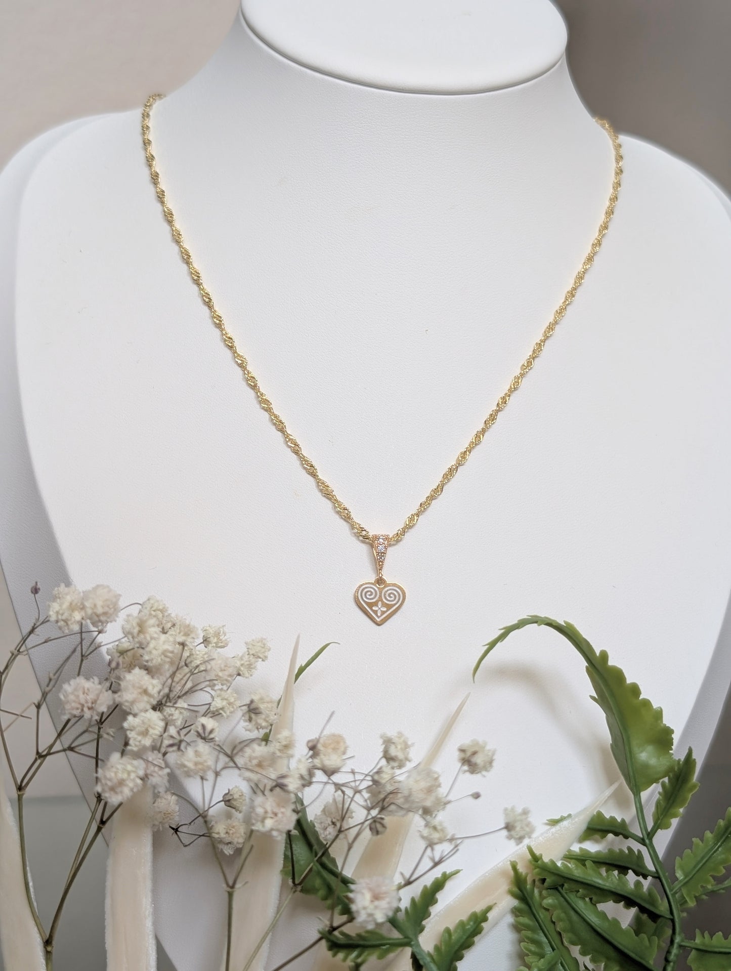 White Micro Pepper Seed Heart Necklace