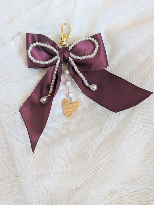 Burgundy Bow Lovers Keychain