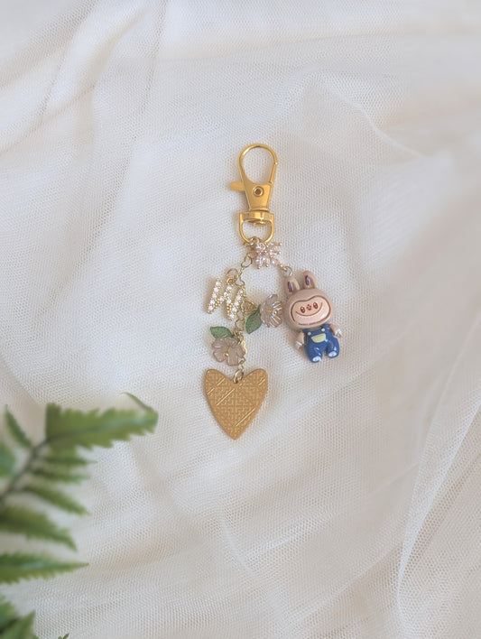 Tan Labubu Initial Charm Keychain