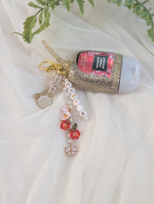 Name Keychain Hand Sanitizer Japanese Cherry Blossom