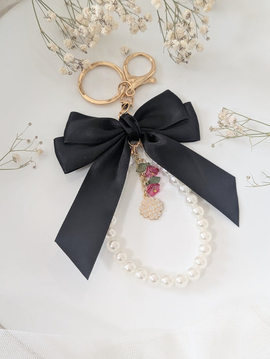 Black Floral XO Keychain Bag Charm