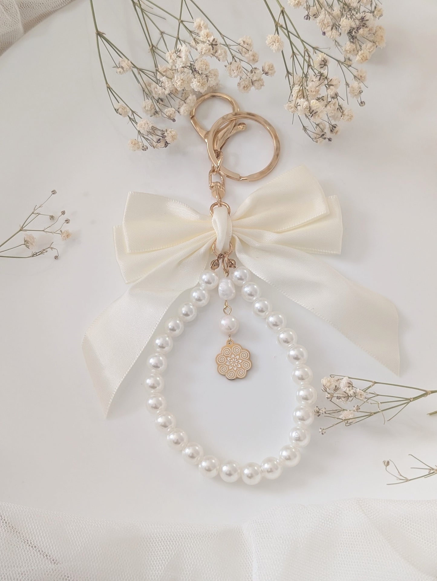 White Blossom Keychain Bag Charm