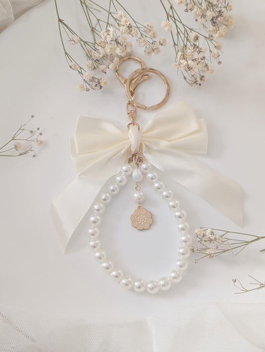 White Blossom Keychain Bag Charm