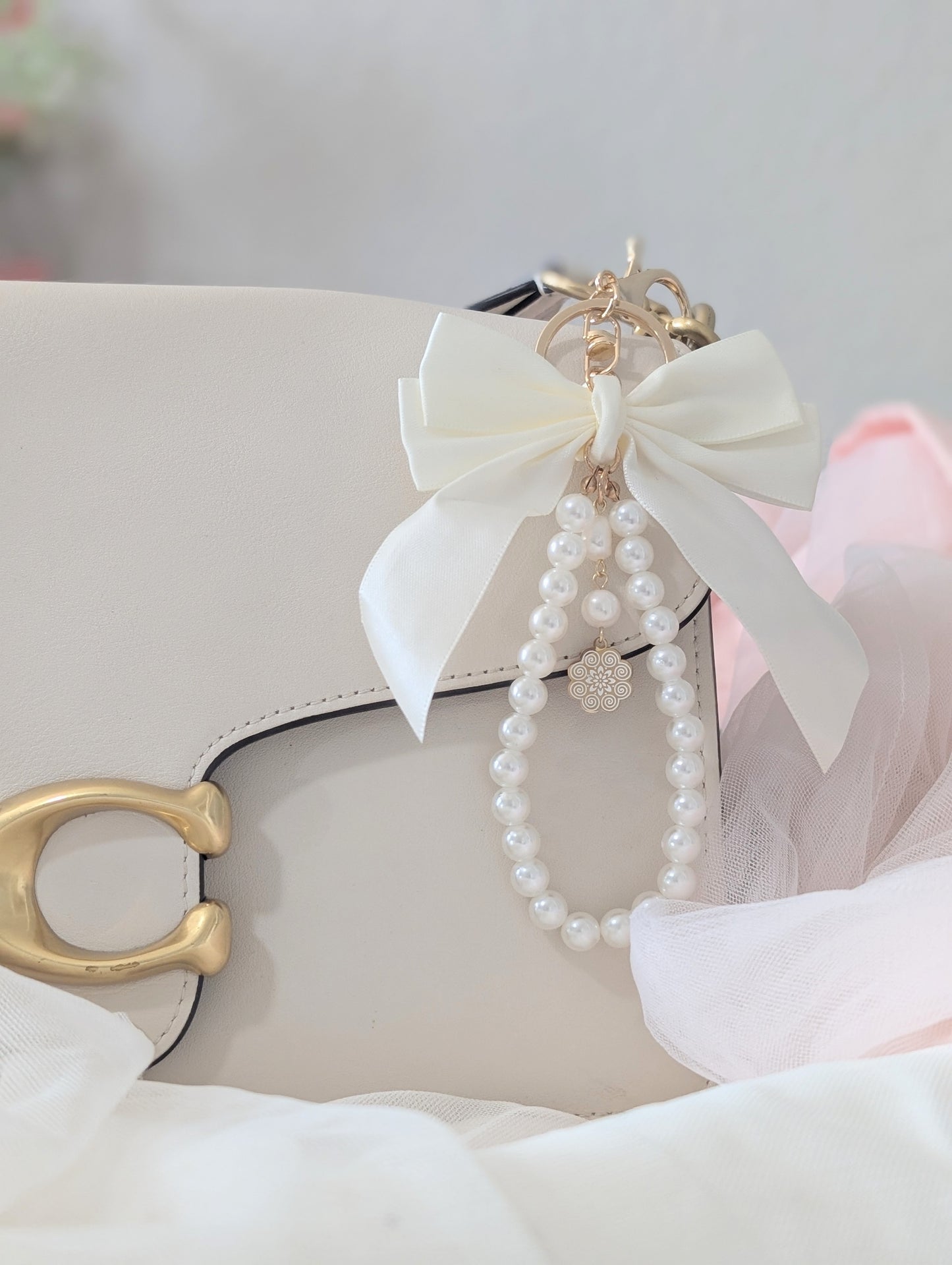 White Blossom Keychain Bag Charm