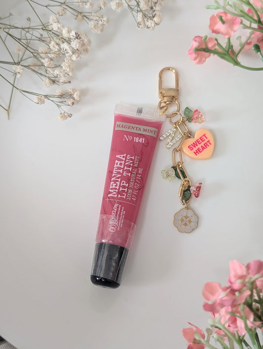 Peach Valentine Magenta Mint Initial Lip Gloss Keychain