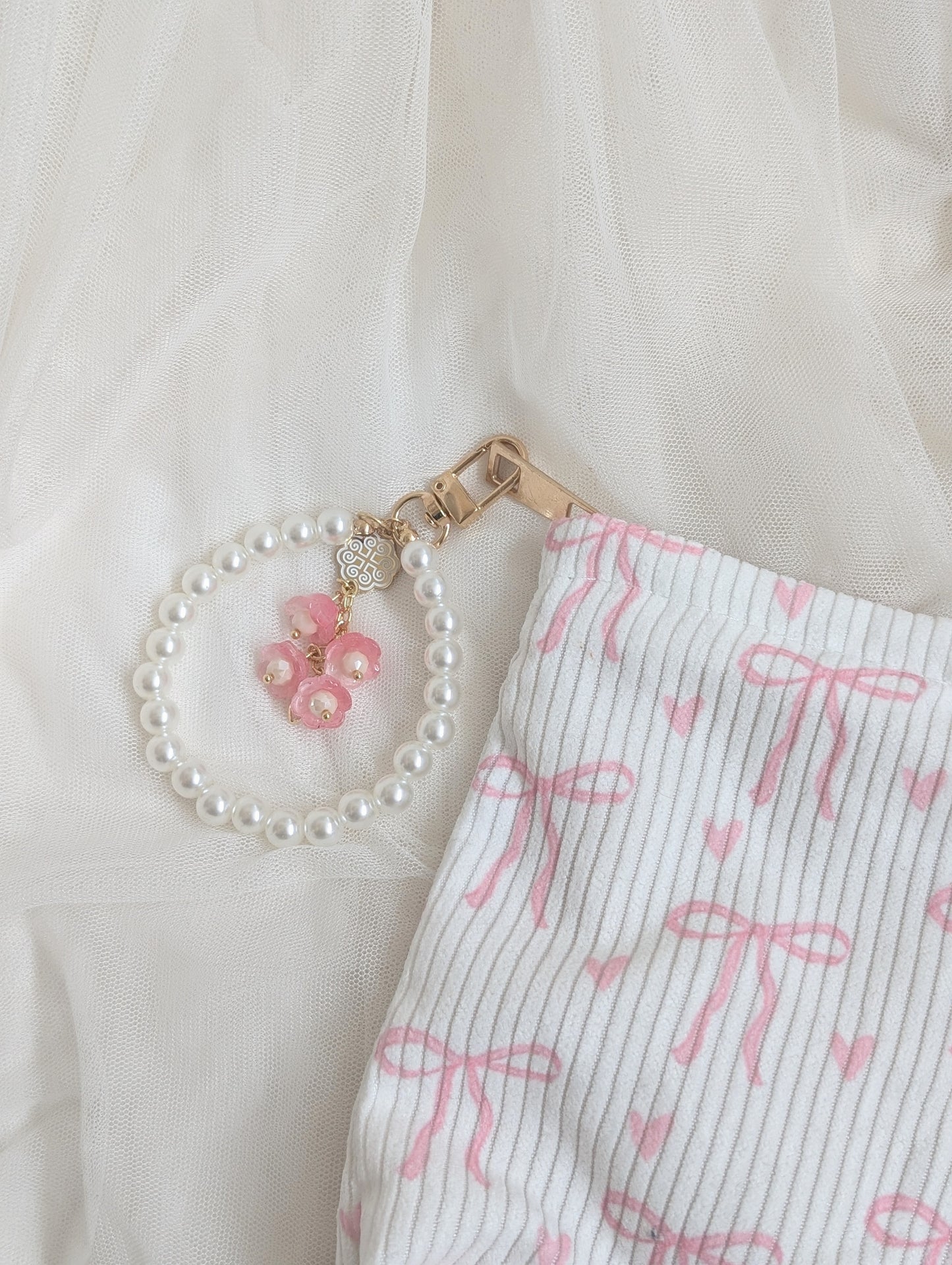 Pink Bows Cosmetic Bag Floral Keychain