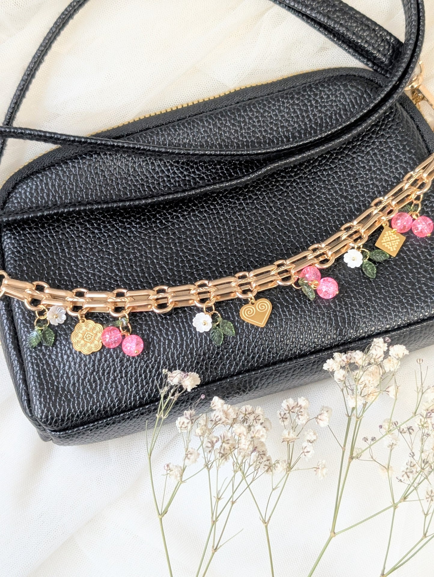 Floral Pink Bag Charm Accessory