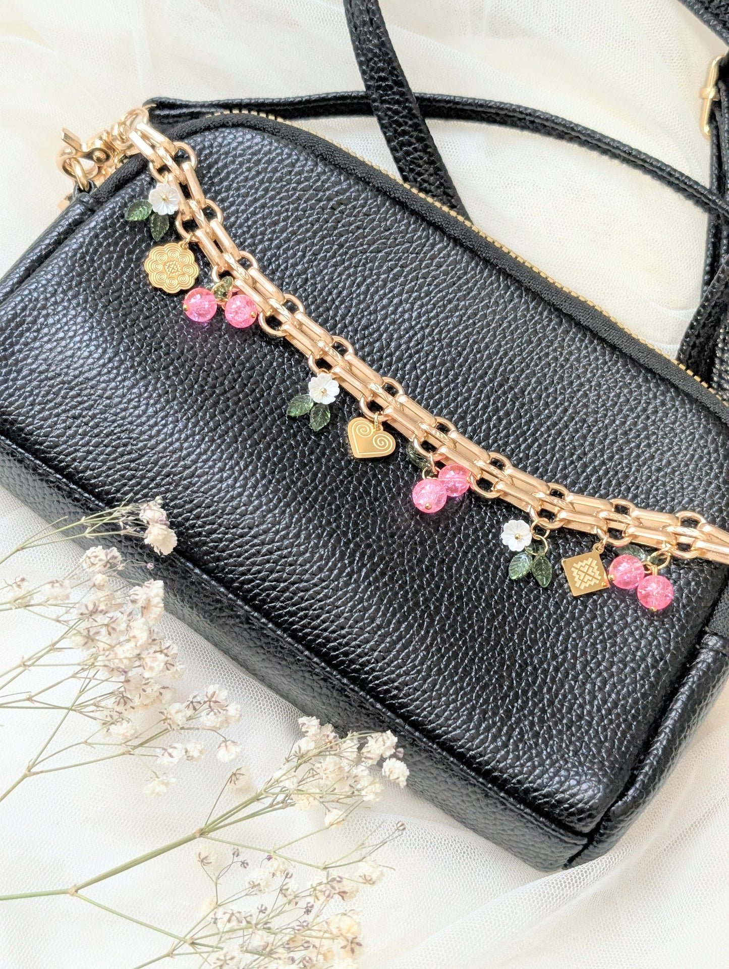 Floral Pink Bag Charm Accessory