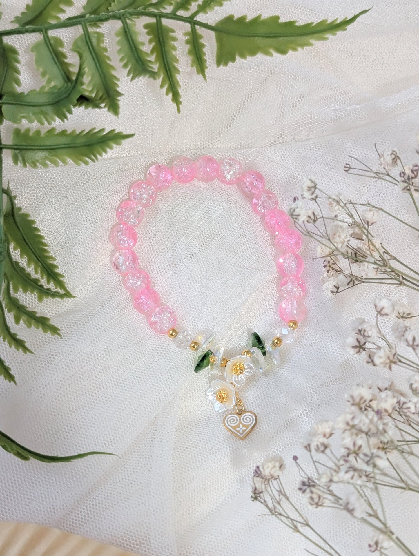 Rosé Light Beaded Floral Bracelet